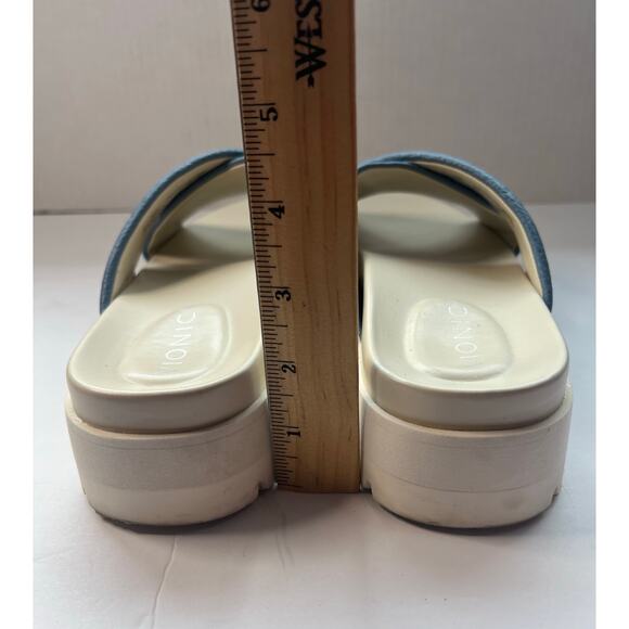 Vionic Vesta Pebbled Blue Leather CrissCross Slide On Comfort Platform Sandals 9 - Picture 11 of 12